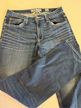 BKE Jake BootLeg Jeans Mens 32R Blue Stretch Denim Cowboy Whiskered Regular